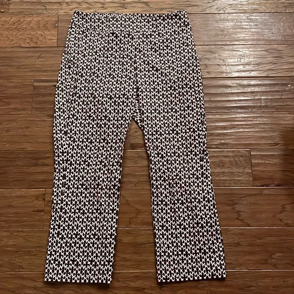 Harold’s Pink and Black Fleur de Lis Patterned Side Zipper Pants Size 14